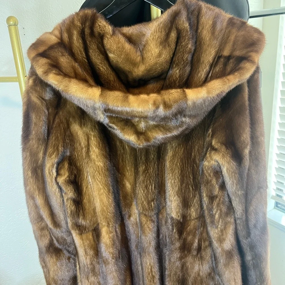 DENNIS BASSO Real Fur Full Length Hooded Fur Coat - Picture 4 of 11